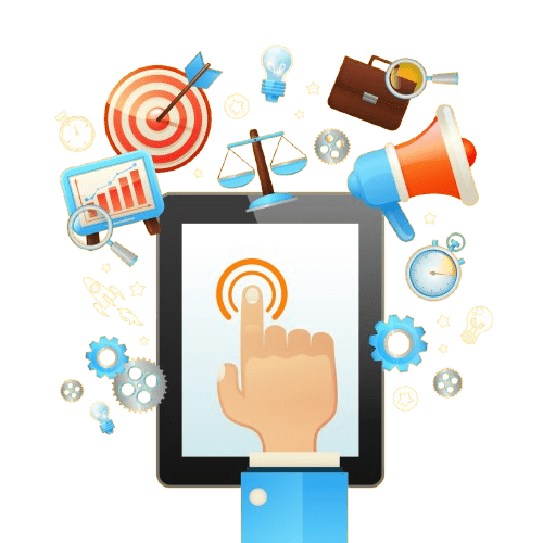 A sleek tablet displaying digital marketing dashboards and analytics charts, representing Digital Marketing Services in Chennai. The screen highlights SEO performance, social media insights, and campaign metrics
